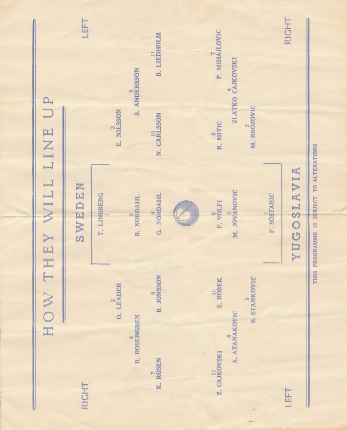 Program OS. 1948 Sverige-Jugoslavien sida b